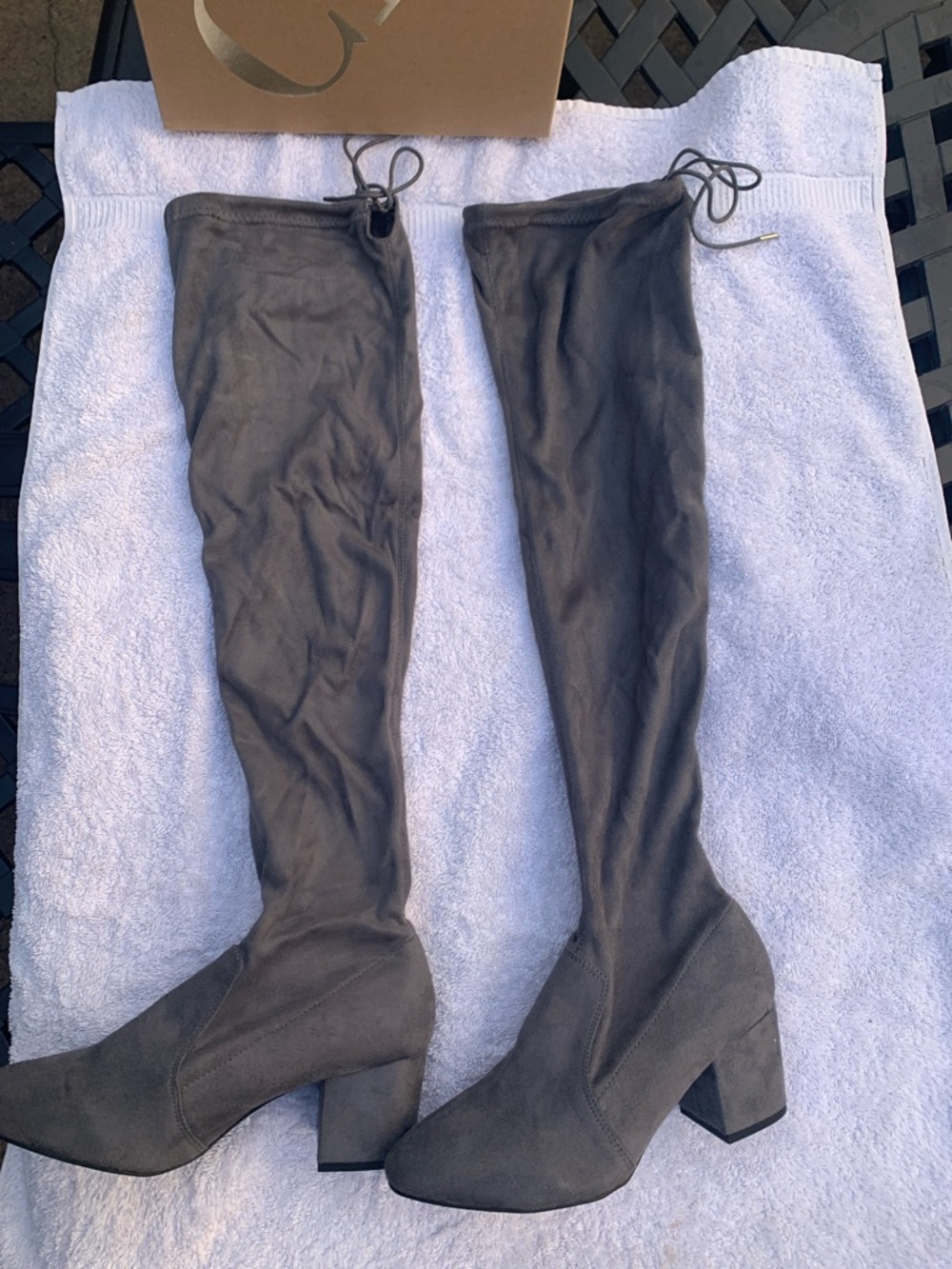 Over-the-Knee Block Heel Boots in Dark Gray